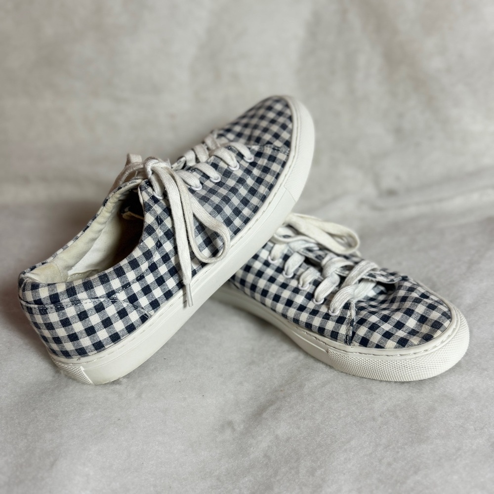 J. Crew Blue‎ and White Gingham Plaid Sneakers Womens Size 8, Preloved